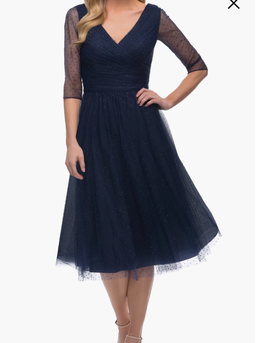 La Femme Tea Length Navy Dress